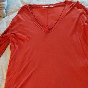 Free People Red Long Sleeve V-Neck Top